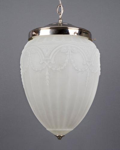Vintage Collection image 1 of a Fluted Opaline Glass Pendant with Bellflower Garlands antique.