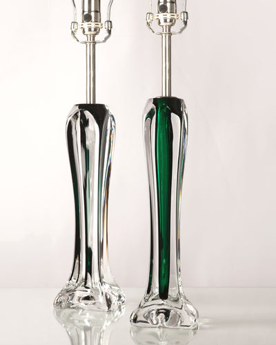 Vintage Collection image 1 of a pair of Flygsfors Cased Glass Table Lamps antique in a Polished Nickel finish.
