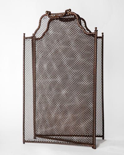 Vintage Collection image 1 of a Folding Fireplace Screen with Woven Wire Panels antique.