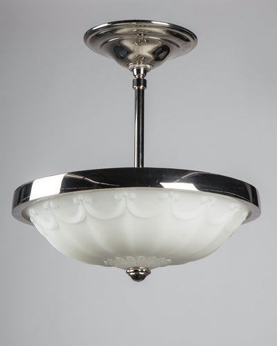Vintage Collection image 1 of a Foliate Opaline Glass and Nickel Semi-Flush Mount antique in a Polished Nickel finish.