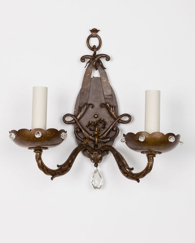 Vintage Collection image 1 of a pair of Foliate Sconces with Faceted Crystals antique.