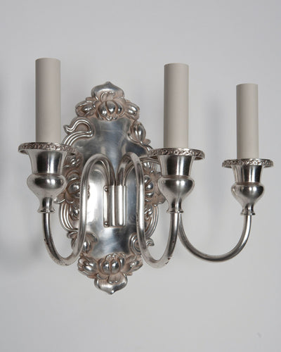 Vintage Collection image 1 of a pair of Foliate Silverplate Sconces by Sterling Bronze Co. antique.