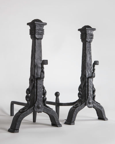 Vintage Collection image 1 of a pair of Forged Iron Andirons antique in a Original Black Paint finish.