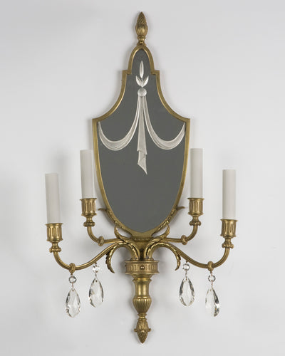 Vintage Collection image 1 of a pair of Four Arm Sconces with Wheel Cut Mirrors and Prisms antique.