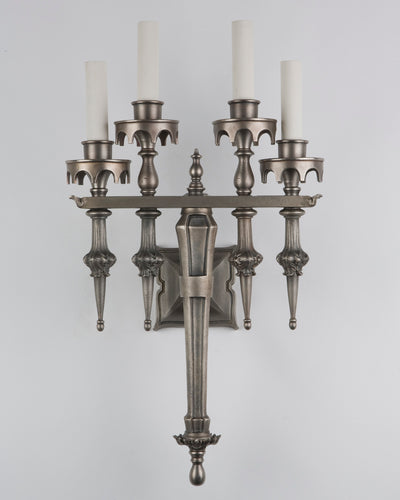 Vintage Collection image 1 of a pair of Four Light Gothic Sconces in Aged Nickel antique.