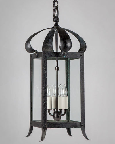 Vintage Collection image 1 of a Four Sided Brass Arts and Crafts Lantern antique in a Original Black Lacquer finish.
