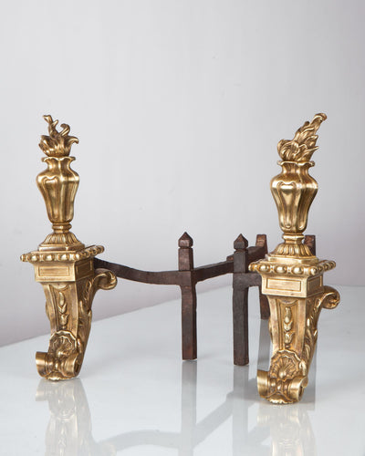 Vintage Collection image 1 of a pair of French Cast Bronze Andirons antique.
