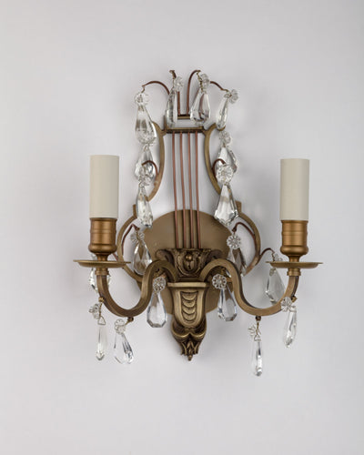 Vintage Collection image 1 of a pair of French Lyreback Sconces with Faceted Prisms antique.