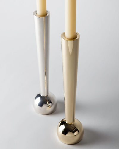 Remains Lighting Co. Collection image 1 of a Gabriel Candlestick made-to-order.  Shown in Unlacquered Silverplate and Polished Brass.