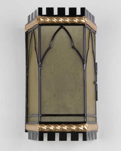 Vintage Collection image 1 of a Gilded and Painted Wall Lantern with Amber Glass antique.