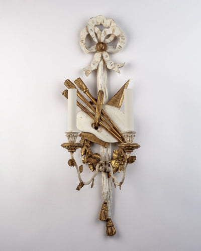 Vintage Collection image 1 of a pair of Gilded and Painted Wood Sconces with Painter's Palettes antique.
