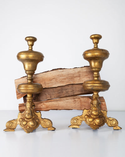 Vintage Collection image 1 of a pair of Gilded Andirons with Figural Bodies antique.
