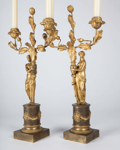 Vintage Collection image 1 of a pair of Gilded Bronze Foliate Candelabra antique in a Original Gilding finish.