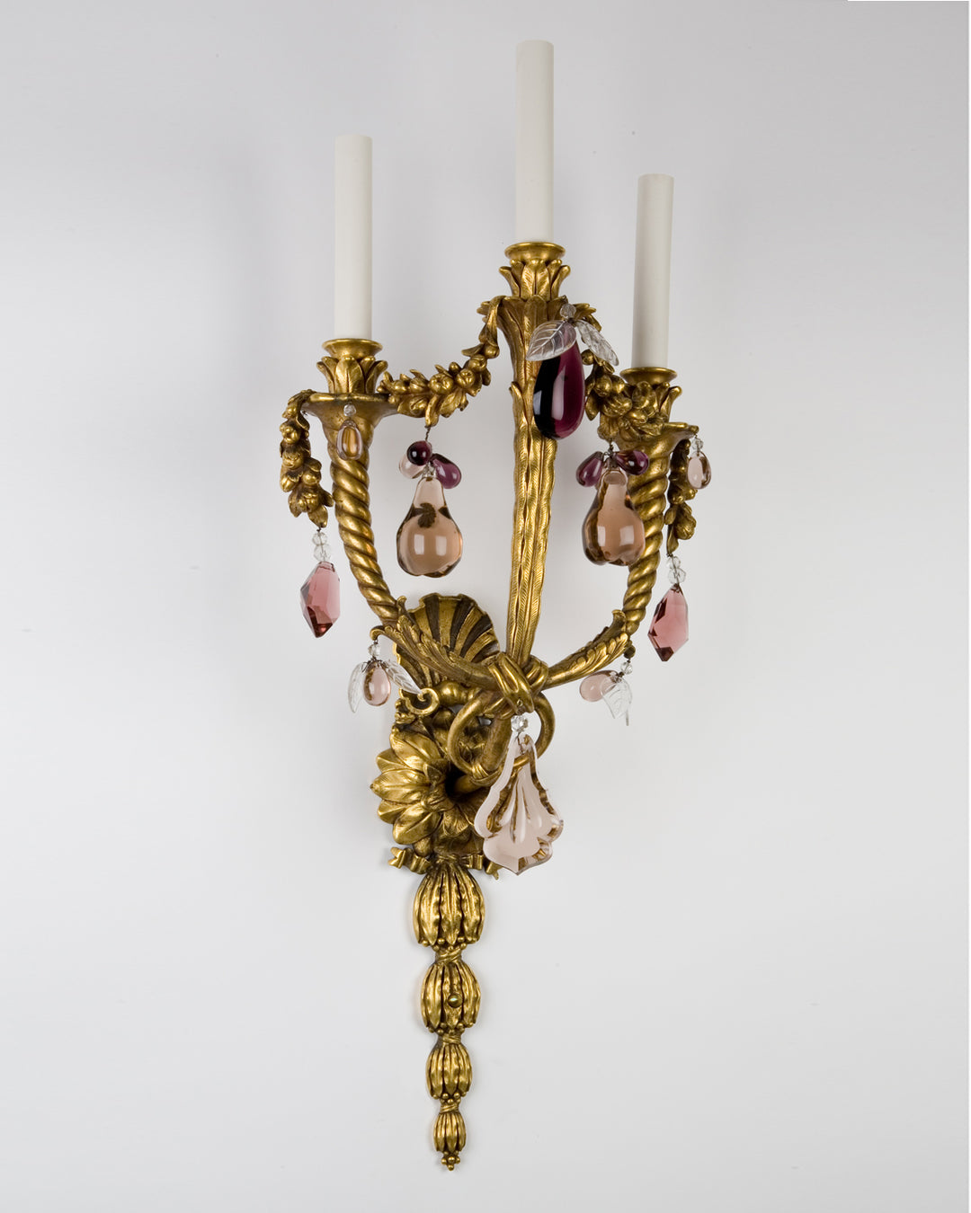 Gilded E. F. Caldwell Sconces with Amethyst Prisms | Vintage