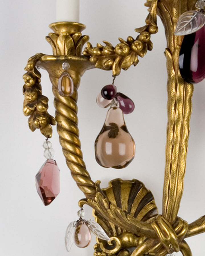 Gilded E. F. Caldwell Sconces with Amethyst Prisms | Vintage