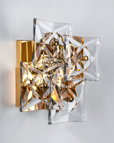 Vintage Collection image 1 of a pair of Gilded Kinkeldey Sconces with Square Faceted Glass Prisms antique in a Original Gilding finish.