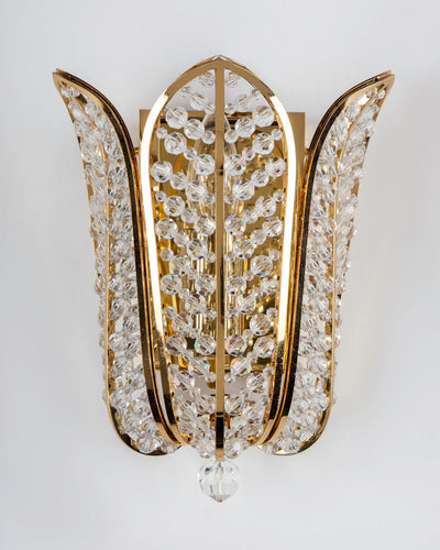 Vintage Collection image 1 of a pair of Gilded Palwa Sconces with Faceted Crystal Beads antique in a Original Gilding finish.