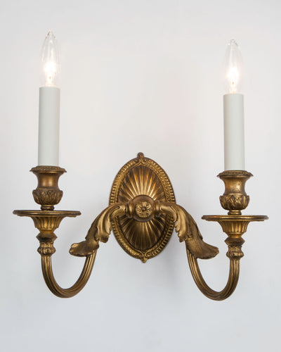 Vintage Collection image 1 of a pair of Gilded Two Arm Caldwell Sconces antique in a Original Gilded Bronze finish.