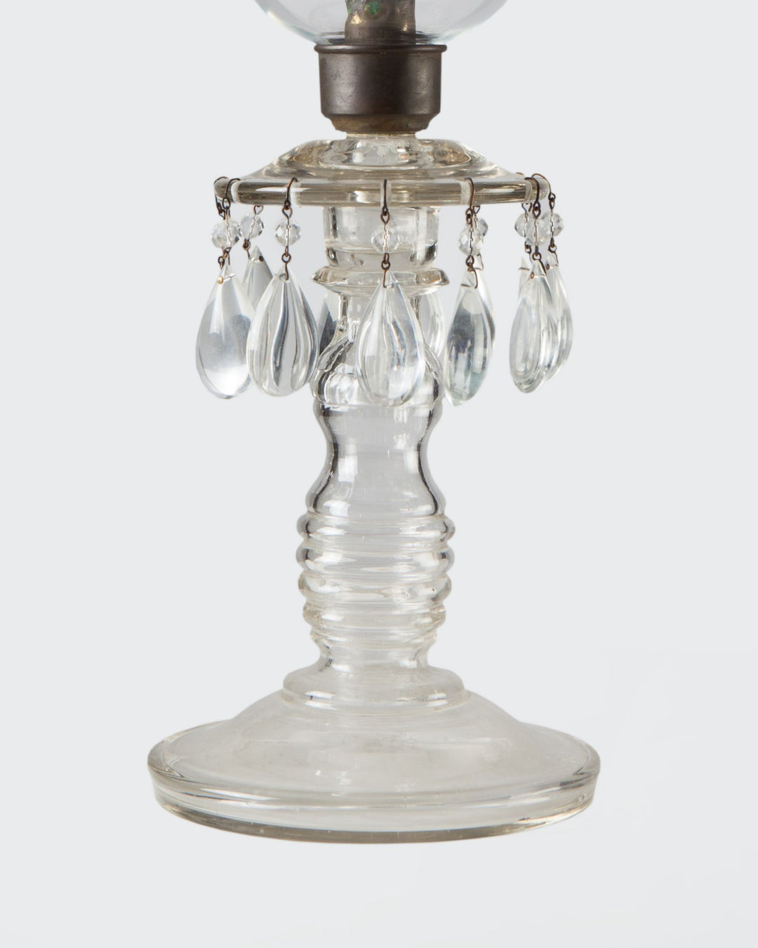 Glass Candle Holder with Hurricane Shade and Crystal Prisms
