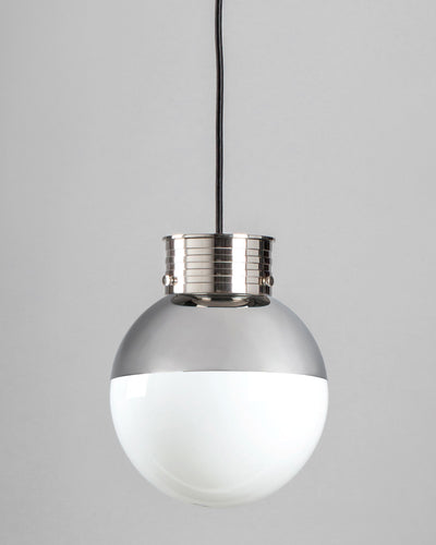 Commune Collection image 1 of a Globe Pendant with Shade made-to-order.  Shown in Polished Nickel with 90 Degree Half Shade.
