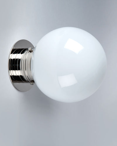Commune Collection image 1 of a Globe Sconce made-to-order.  Shown in Polished Nickel.