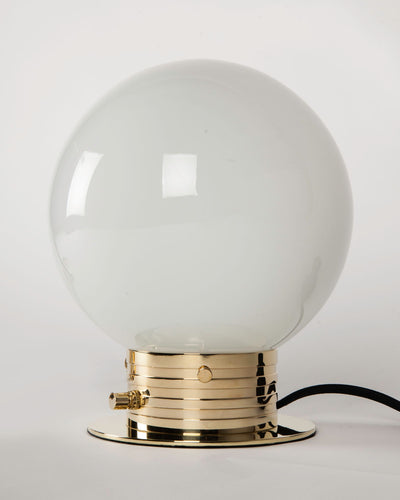 Commune Collection image 1 of a Globe Table Lamp made-to-order.  Shown in Polished Brass with turn switch on body.