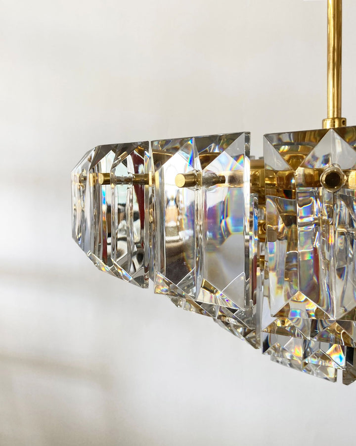 Gold Ott Chandelier with Faceted Rectangular Glass | Vintage Gold Ott Chandelier with Faceted Rectangular Glass | Vintage