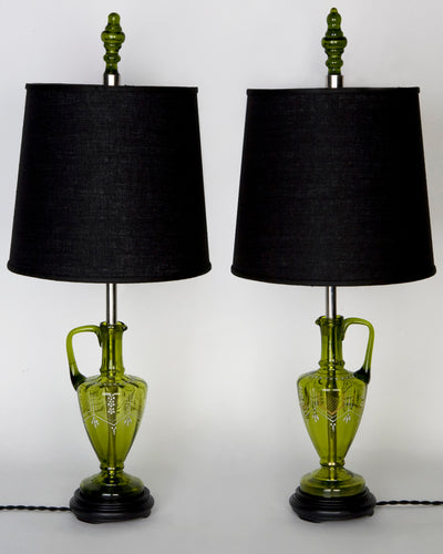 Vintage Collection image 1 of a pair of Green Glass Decanter Table Lamps antique.
