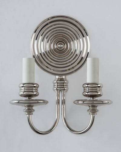 Remains Lighting Co. Collection image 1 of a Hamilton Twin Sconce made-to-order.  Shown in Polished Nickel.