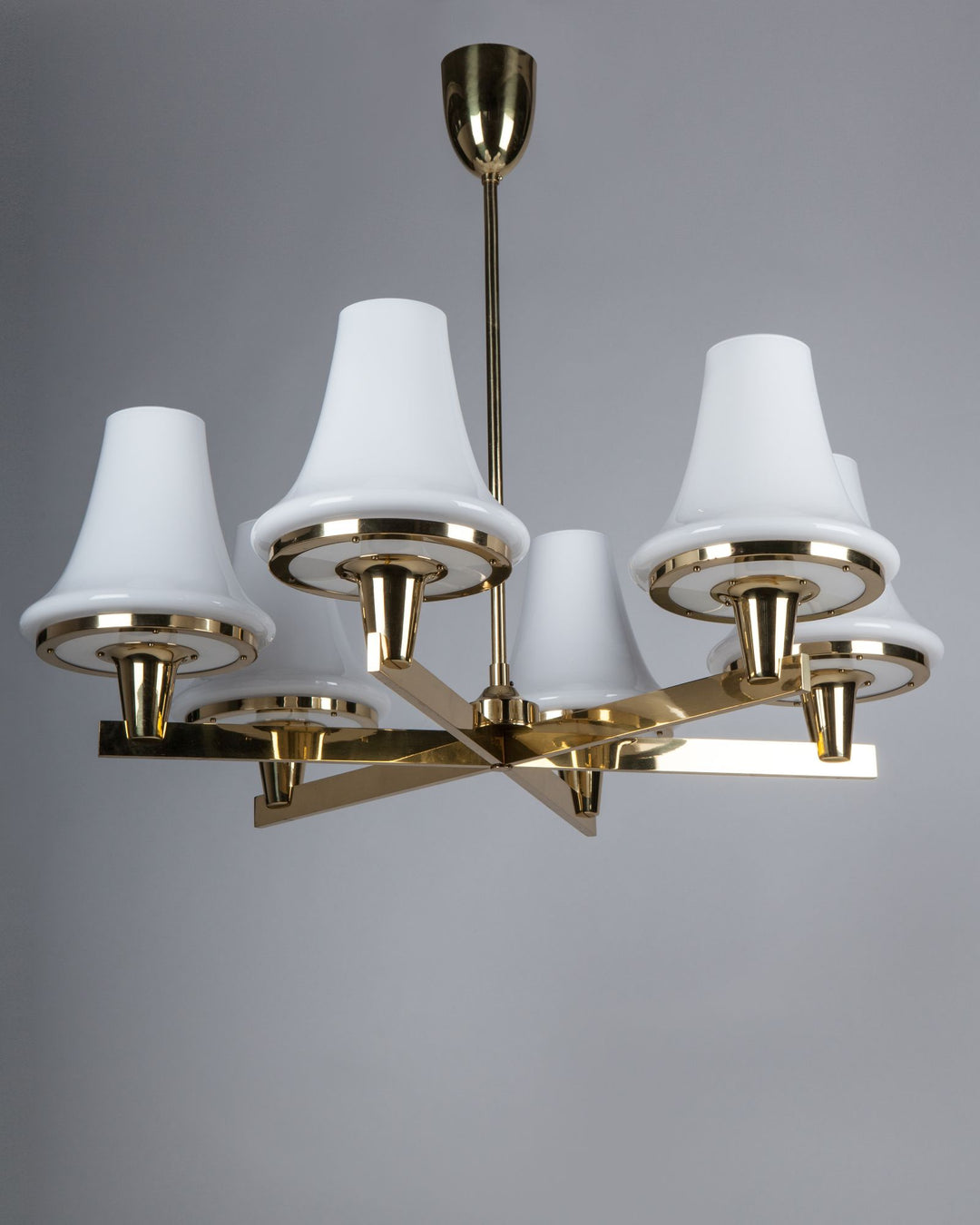 Hans-Agne Jakobsson Chandelier with Opal Glass Shades | Vintage