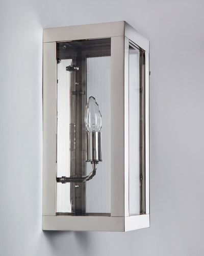 Remains Lighting Co. Collection image 1 of a Heron 6 Exterior Sconce made-to-order.  Shown in Polished Nickel.