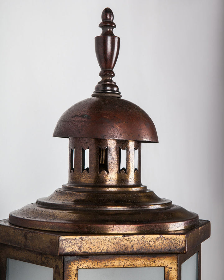 Hexagonal Aged Bronze Wall Lantern with Frosted Glass | Vintage