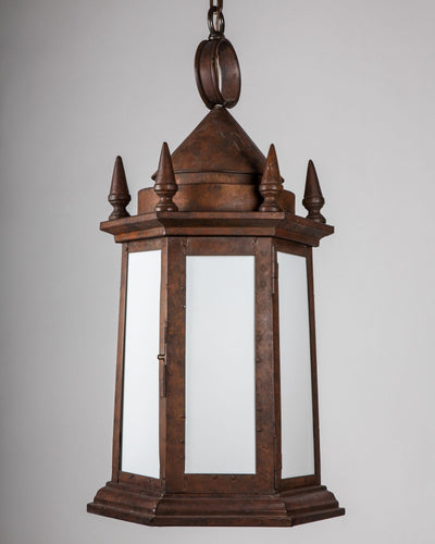Vintage Collection image 1 of a Hexagonal Lantern with Opal White Glass antique in a Antique Bronze finish.