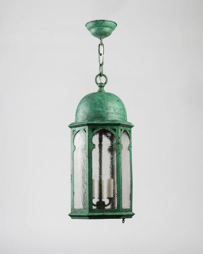 Vintage Collection image 1 of a Hexagonal Verdigris Copper Lantern with Seeded Glass antique.