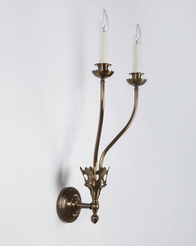 Remains Lighting Co. Collection image 1 of a Ibex 2 Sconce made-to-order.  Shown in Antique Brass.