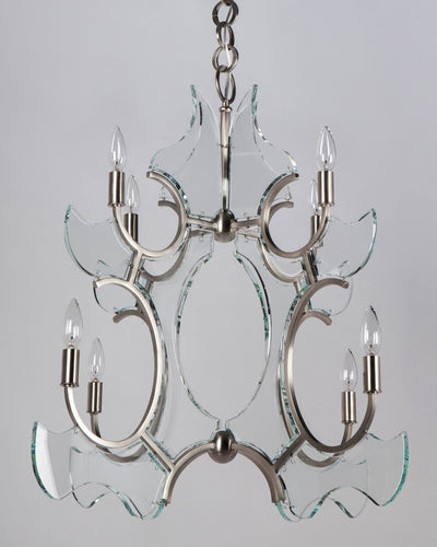 Robert A. M. Stern Architects Collection image 1 of a Janus 8 Chandelier made-to-order.  Shown in Satin Nickel.