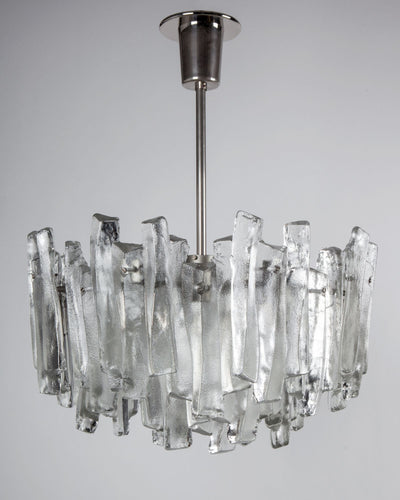 Vintage Collection image 1 of a Kalmar Chandelier with Textured Glass Prisms antique in a Polished Nickel finish.