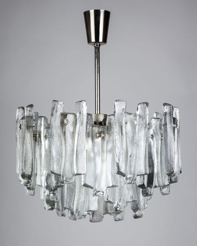 Vintage Collection image 1 of a Kalmar Chandelier with Thick Wavy Cast Glass Tiles antique.