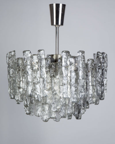 Vintage Collection image 1 of a Kalmar Chandelier with Two Tiers of Cast Glass Tiles antique.