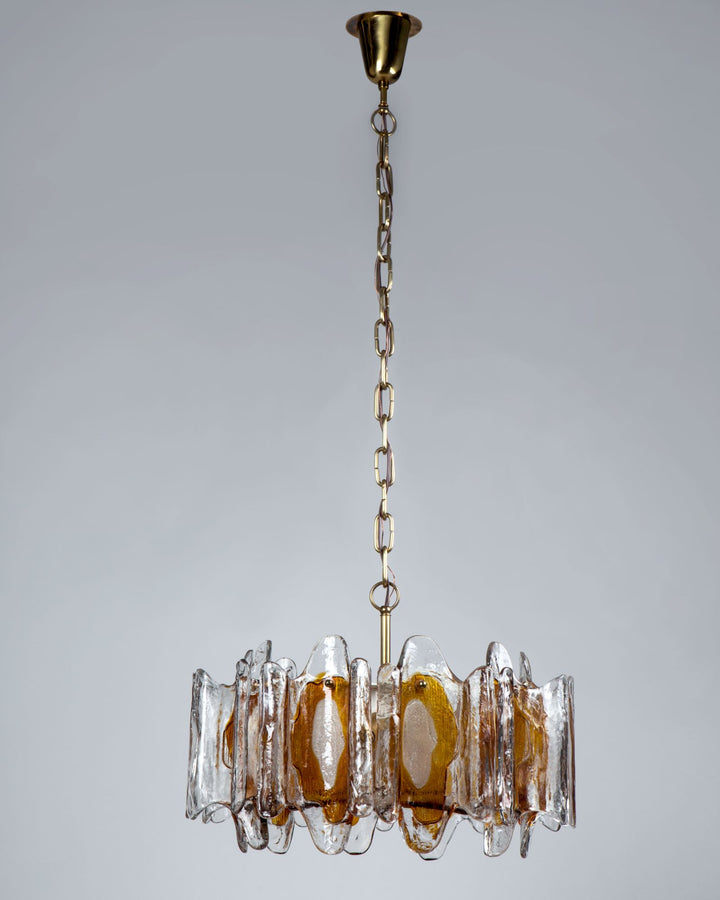 Kalmar Orange and Clear Textured Glass Chandelier | Vintage