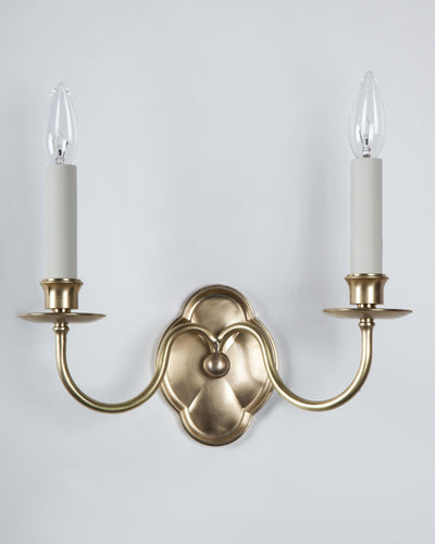 Remains Lighting Co. Collection image 1 of a Madeline Twin Sconce made-to-order.  Shown in Burnished Brass.