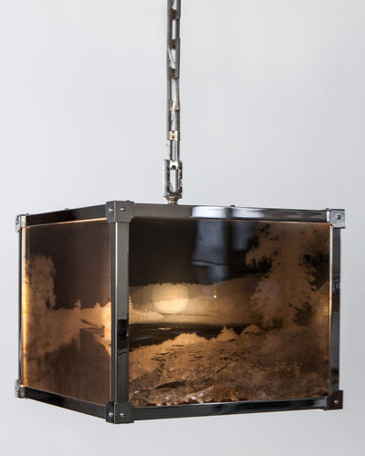 Remains Lighting Co. Collection image 1 of a Marlowe Lantern with Antique Glass Negatives made-to-order.  Shown in Polished Nickel.