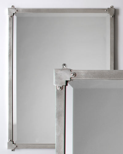 Remains Lighting Co. Collection image 1 of a Marlowe Mirror made-to-order.  Shown in Satin Nickel with Beveled Mirror.