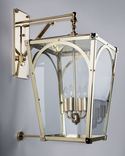 Remains Lighting Co. Collection image 1 of a Mercer 17 Exterior Wall Lantern made-to-order.  Shown in Polished Brass.