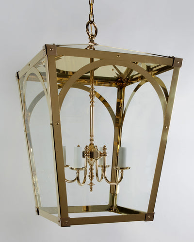 Remains Lighting Co. Collection image 1 of a Mercer 32 Exterior Lantern made-to-order.  Shown in Polished Brass.