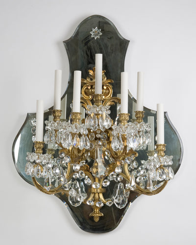 Vintage Collection image 1 of a pair of Mirrorback Sconces with Crystal Bobeches and Prisms antique.