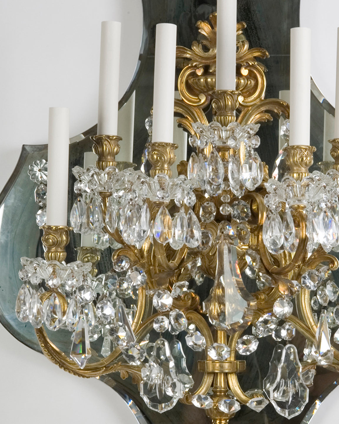 Mirrorback Sconces with Crystal Bobeches and Prisms