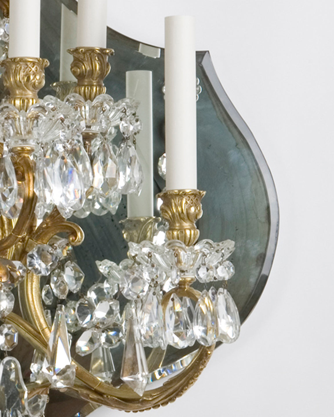 Mirrorback Sconces with Crystal Bobeches and Prisms