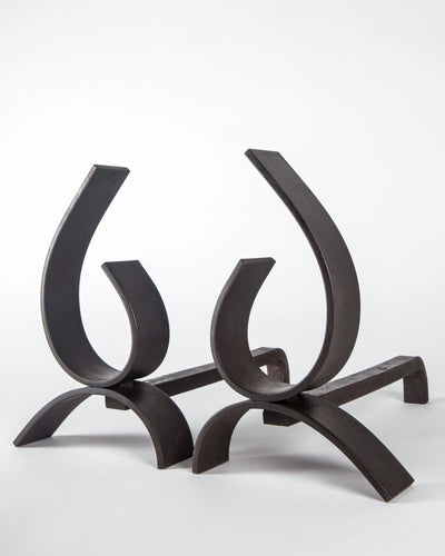 Vintage Collection image 1 of a pair of Modern Iron Andirons antique in a Original Blackened Steel finish.