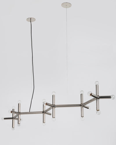Robert and Trix Haussmann Collection image 1 of a Molecule Linear Chandelier made-to-order.  Shown in Polished Nickel.